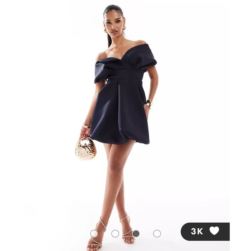 Asos Design off shoulder bubble mini dress navy size 12